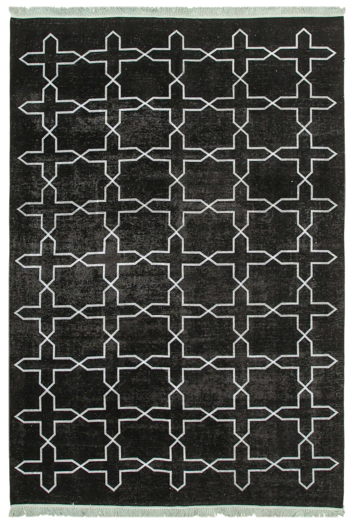 Braxo Siyah Beyaz Geometrik Desenli Vintage El Dokuma Halı 266x385 cm