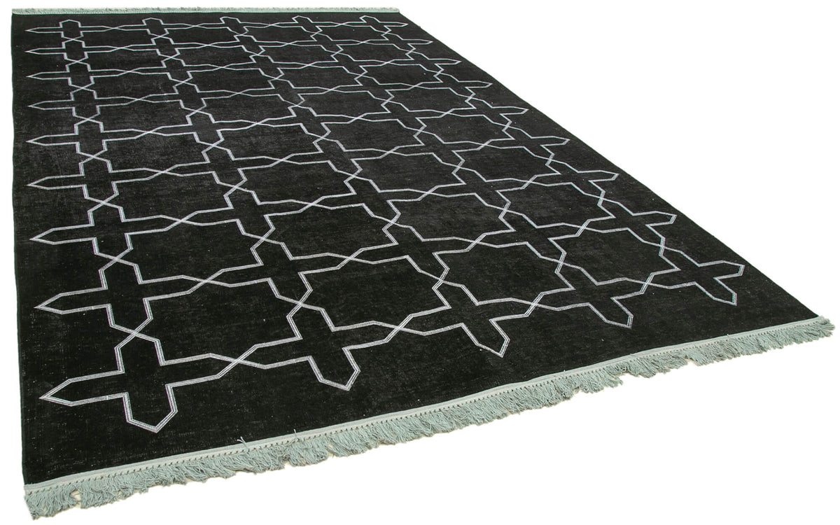 Braxo Siyah Beyaz Geometrik Desenli Vintage El Dokuma Halı 266x385 cm – genel görünüm
