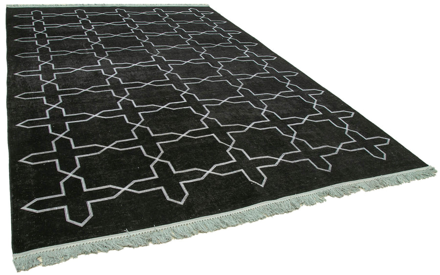 Braxo Siyah Beyaz Geometrik Desenli Vintage El Dokuma Halı 266x385 cm – genel görünüm