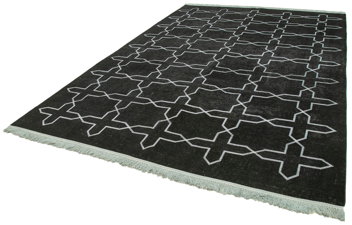 Braxo Siyah Beyaz Geometrik Desenli Vintage El Dokuma Halı 266x385 cm – doku yakın çekim