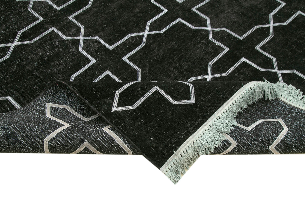 Braxo Siyah Beyaz Geometrik Desenli Vintage El Dokuma Halı 266x385 cm – kenar detayı