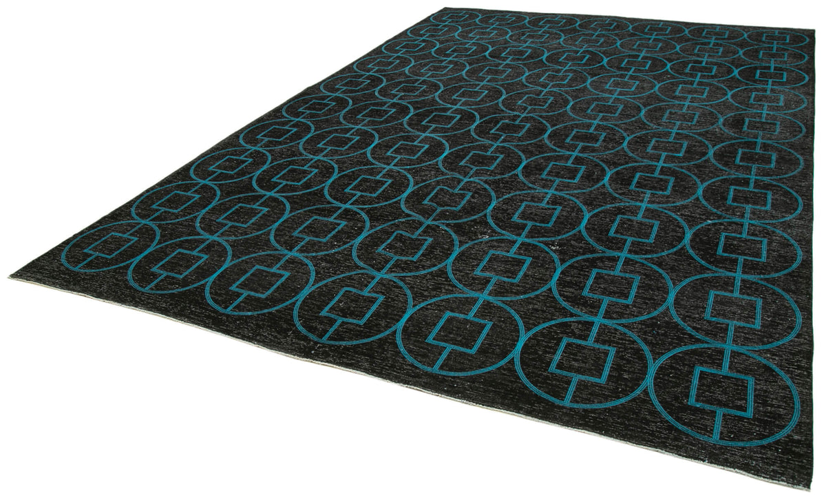 Braxo Antrasit Turkuaz Geometrik Yün Dokuma Modern Halı 289x417 cm – doku yakın çekim