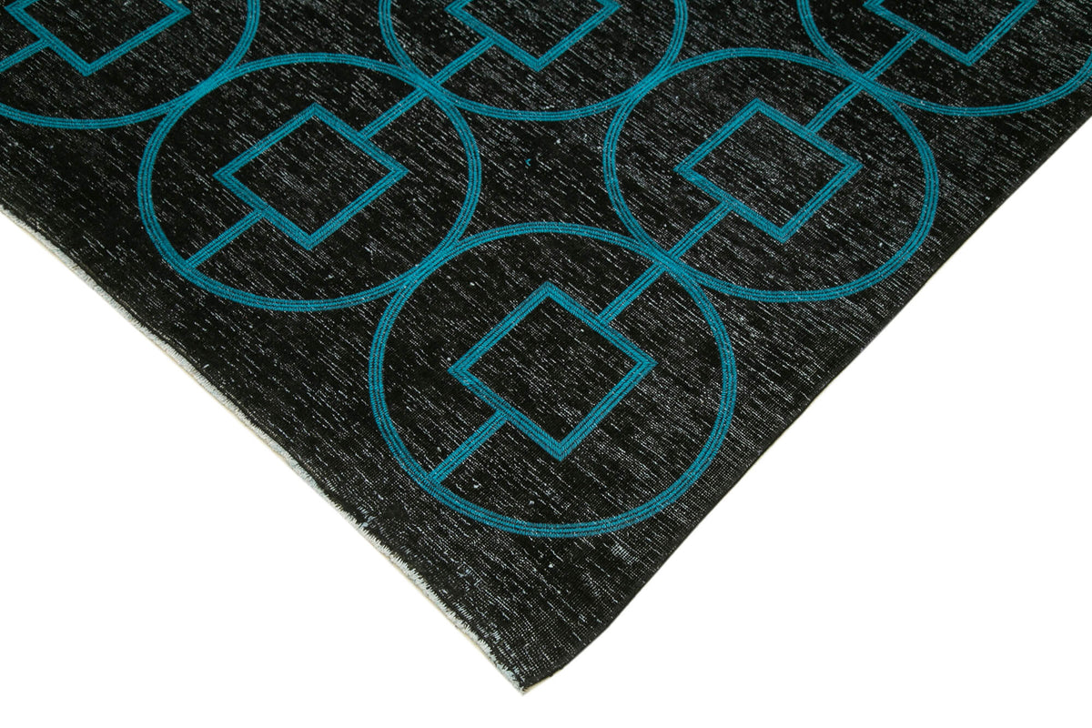 Braxo Antrasit Turkuaz Geometrik Yün Dokuma Modern Halı 289x417 cm – detay görünümü