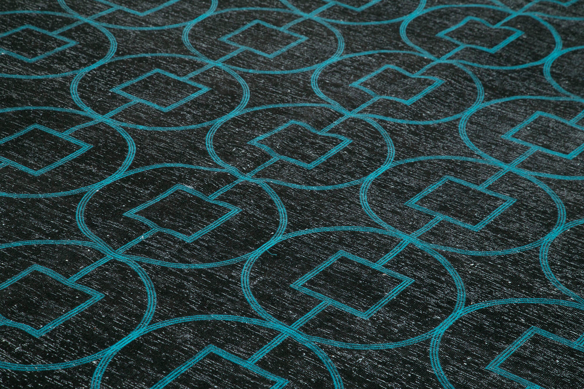 Braxo Antrasit Turkuaz Geometrik Yün Dokuma Modern Halı 289x417 cm – mekânda kullanım