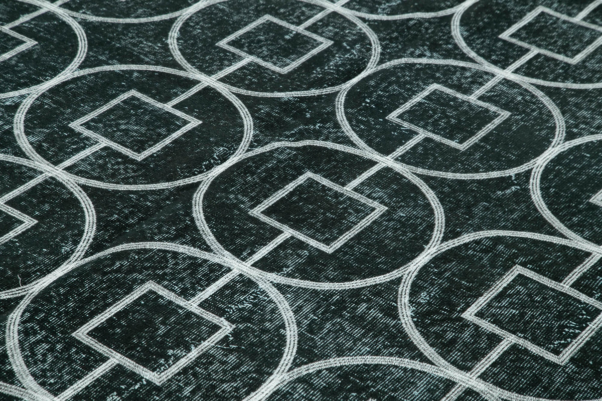 Braxo Geometrik Desenli Antrasit Beyaz El Dokuma Halı 246x340 cm – mekânda kullanım