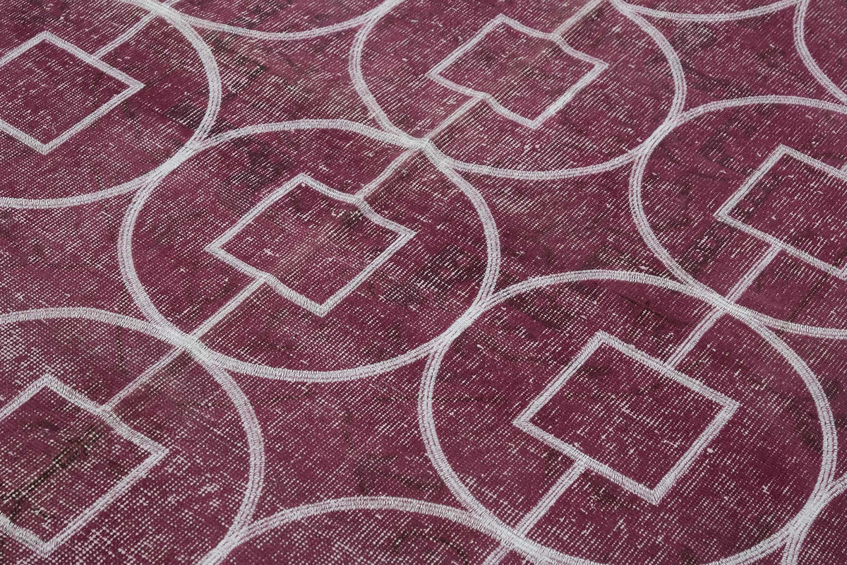 Braxo Bordo Beyaz Geometrik Desenli El Dokuma Halı 212x316 cm – mekânda kullanım