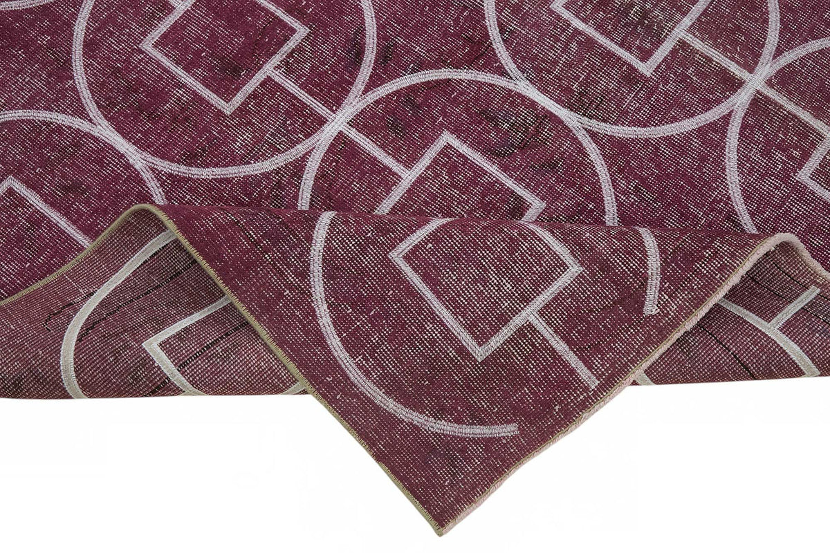 Braxo Bordo Beyaz Geometrik Desenli El Dokuma Halı 212x316 cm – kenar detayı
