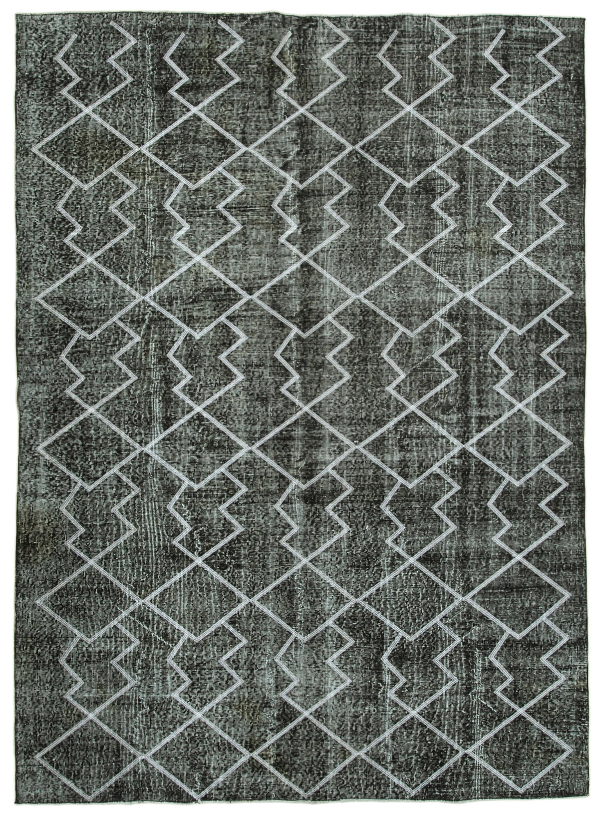 Kesle Antrasit Beyaz Geometrik Desenli 30-70 Yıllık El Dokuma Halı 210x298 cm
