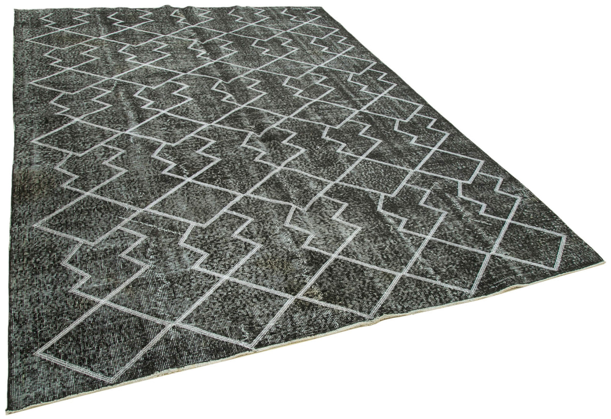 Kesle Antrasit Beyaz Geometrik Desenli 30-70 Yıllık El Dokuma Halı 210x298 cm – genel görünüm