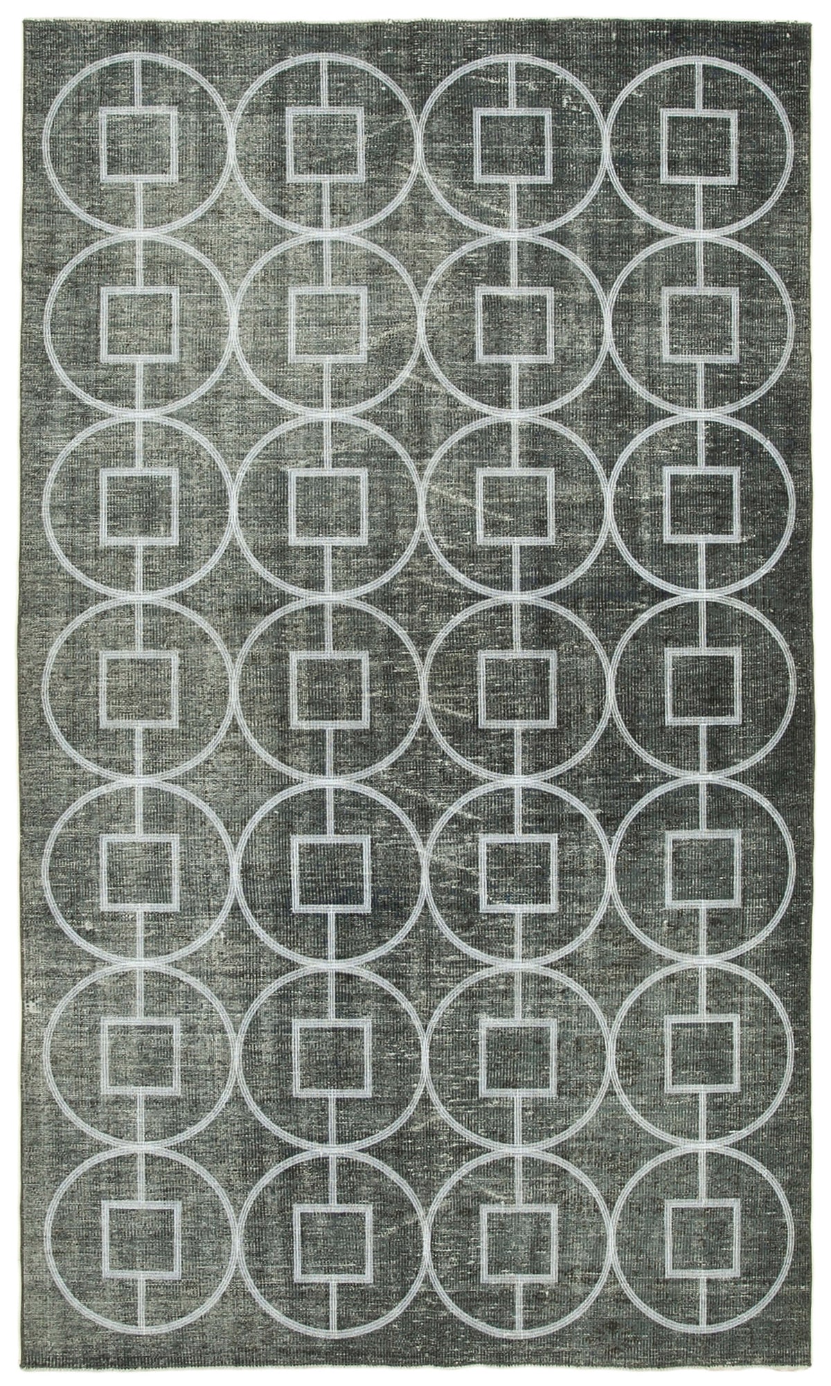 Kesle Geometrik Desenli Vintage Açık Gri Halı 176x297 cm