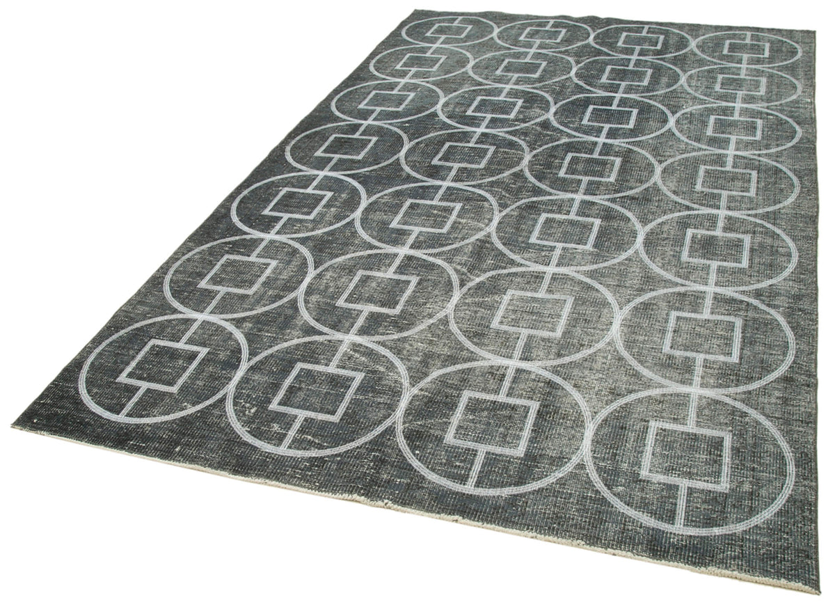 Kesle Geometrik Desenli Vintage Açık Gri Halı 176x297 cm – doku yakın çekim