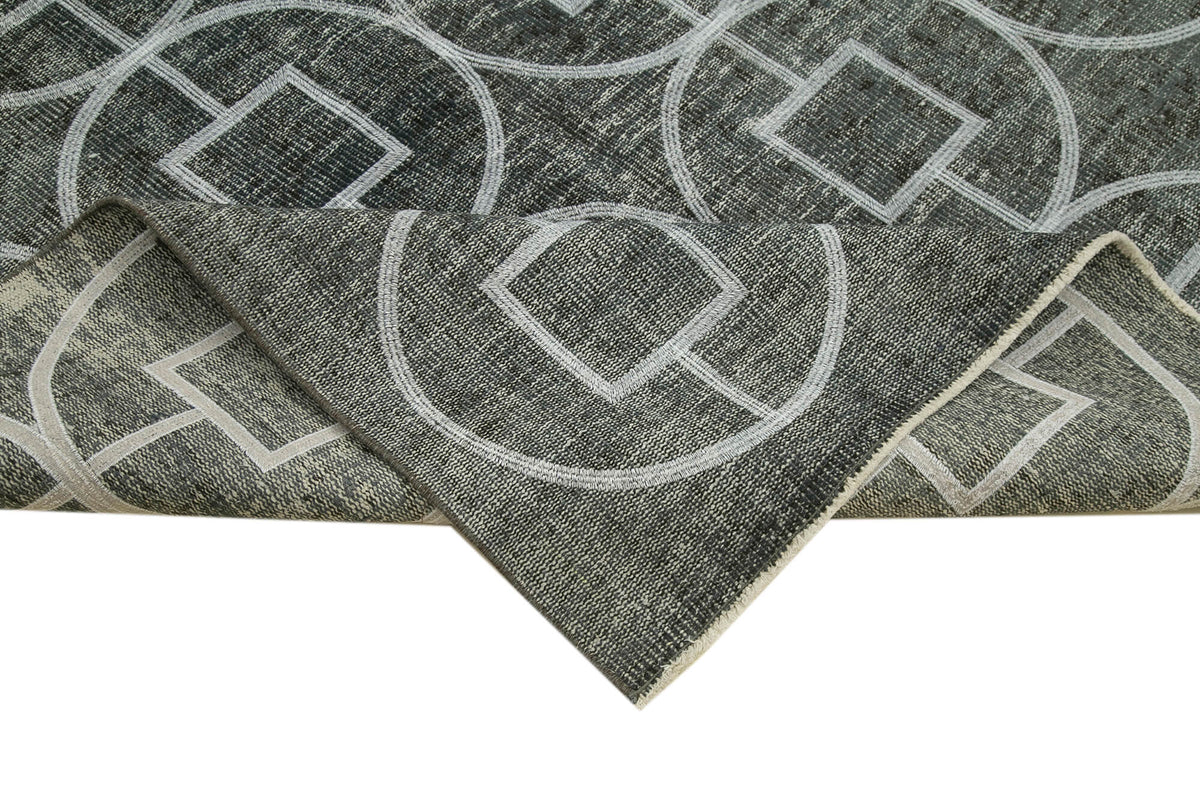 Kesle Geometrik Desenli Vintage Açık Gri Halı 176x297 cm – kenar detayı