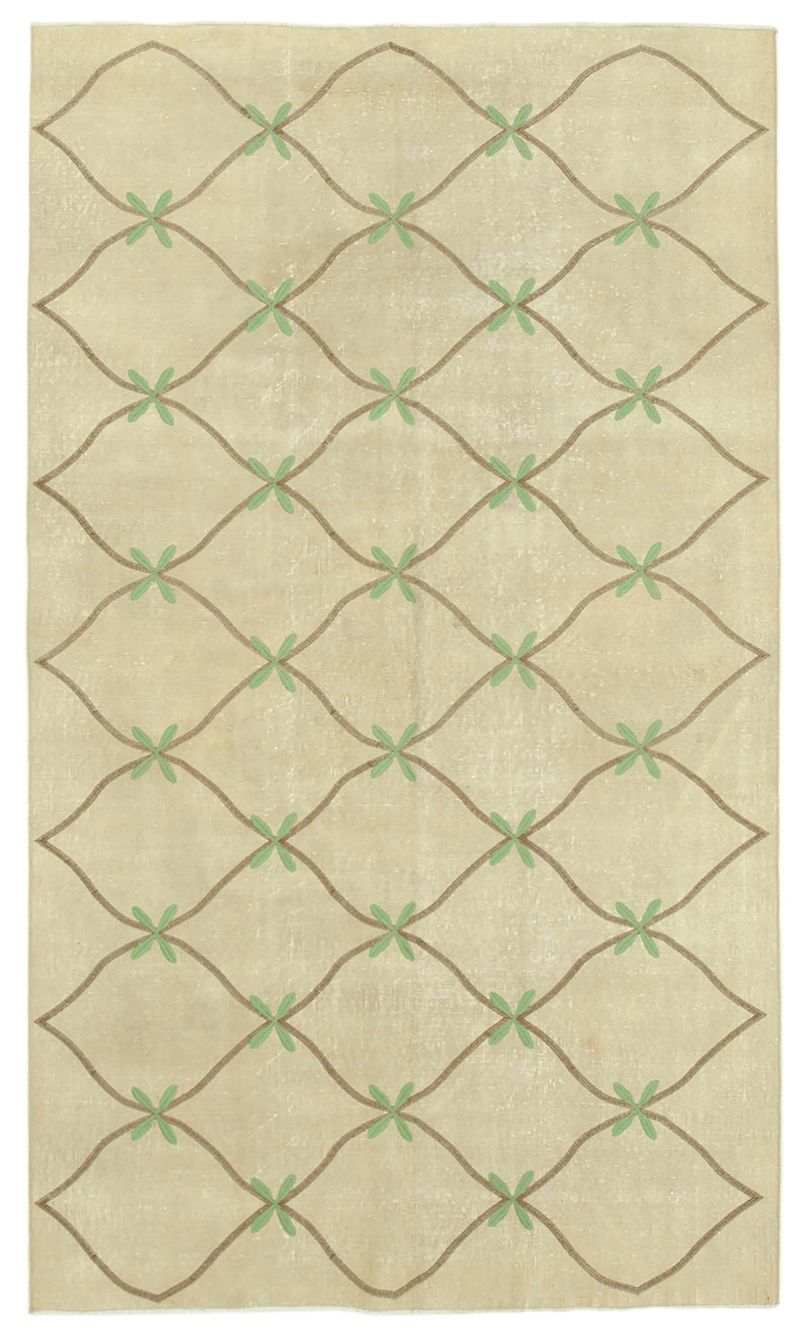 Kesle Bej Kahverengi Geometrik Desenli Pamuk Yün El Dokuma Halı 165x286 cm