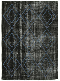 Kesle Siyah Gri Geometrik Desenli Yün Halı 180x264 cm