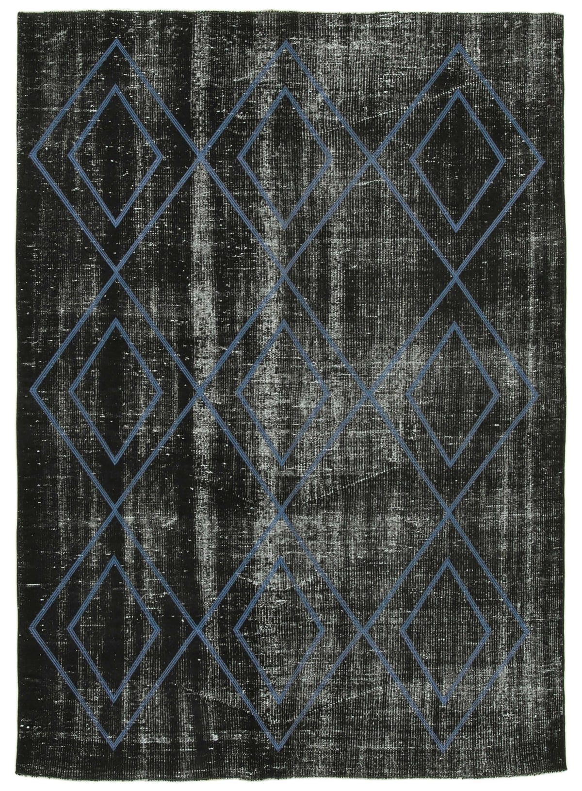 Kesle Siyah Gri Geometrik Desenli Yün Halı 180x264 cm