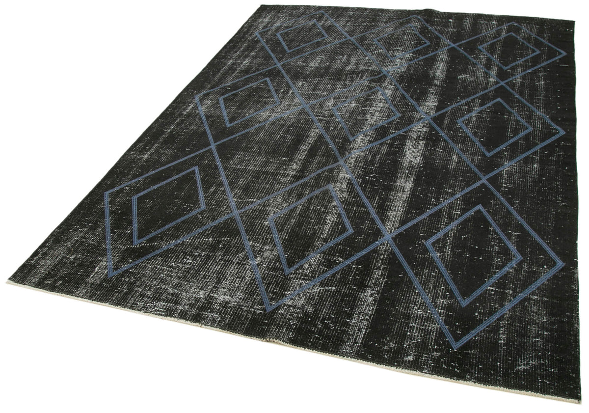 Kesle Siyah Gri Geometrik Desenli Yün Halı 180x264 cm – doku yakın çekim