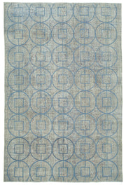 Kesle Gri Mavi Geometrik Desenli Modern El Dokuma Halı 207x312 cm