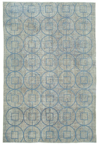 Kesle Gri Mavi Geometrik Desenli Modern El Dokuma Halı 207x312 cm