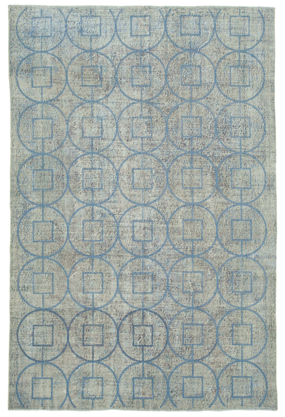 Kesle Gri Mavi Geometrik Desenli Modern El Dokuma Halı 207x312 cm