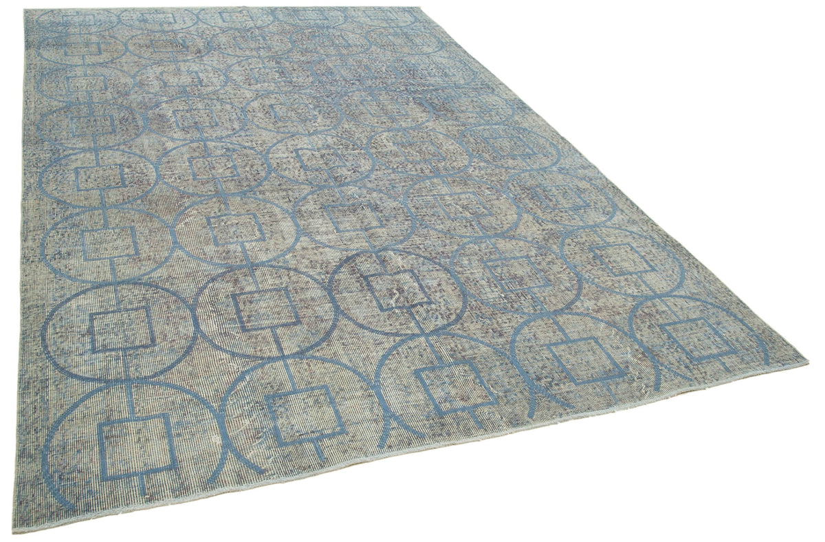 Kesle Gri Mavi Geometrik Desenli Modern El Dokuma Halı 207x312 cm – genel görünüm