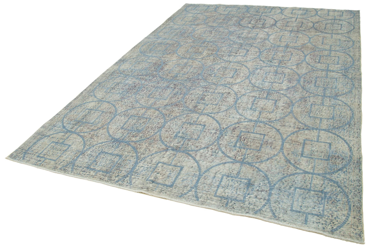 Kesle Gri Mavi Geometrik Desenli Modern El Dokuma Halı 207x312 cm – doku yakın çekim