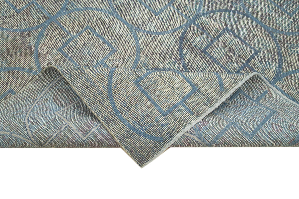 Kesle Gri Mavi Geometrik Desenli Modern El Dokuma Halı 207x312 cm – kenar detayı