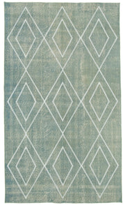 Kesle Vintage Turkuaz Beyaz Geometrik El Dokuma Halı 153x255 cm