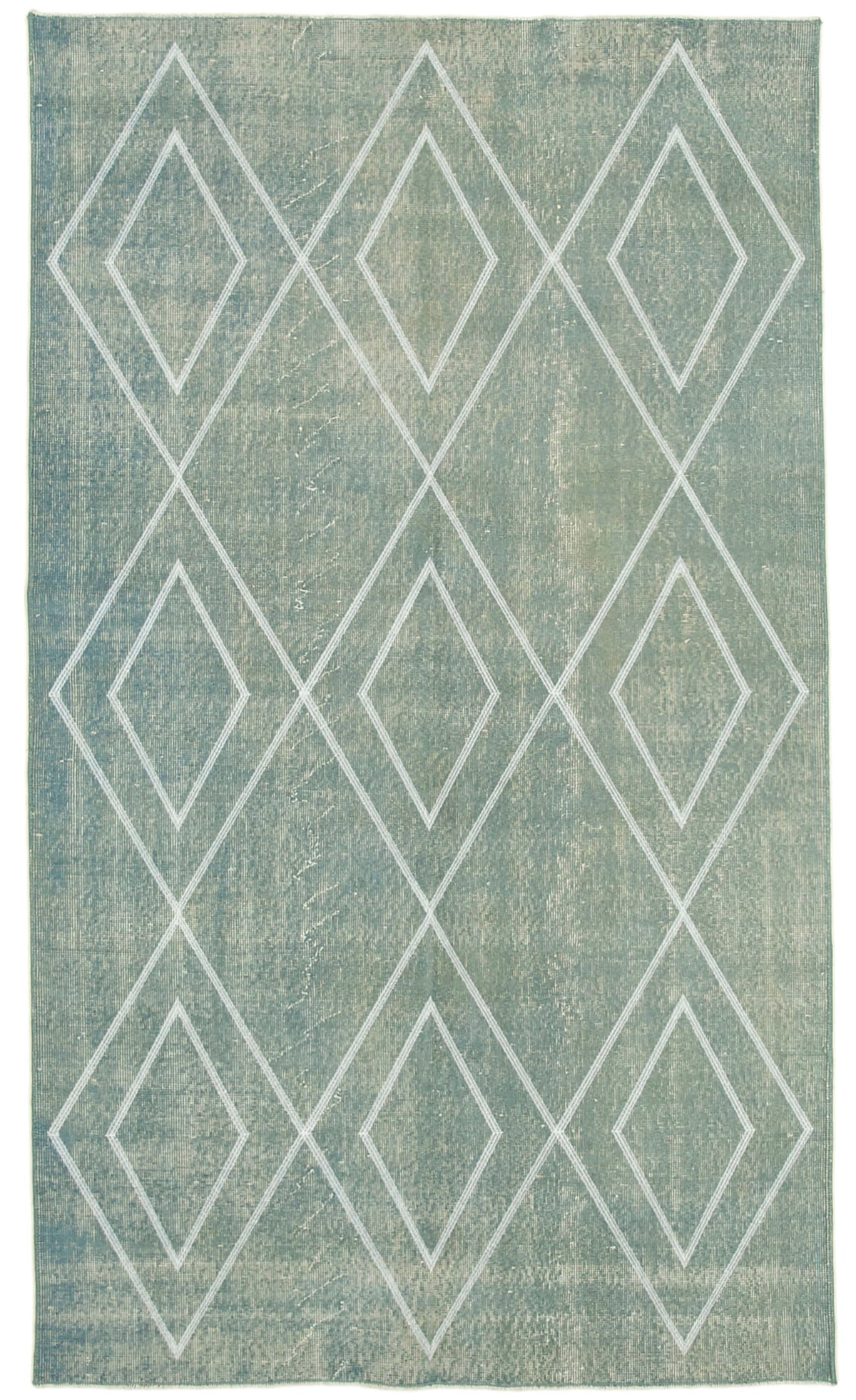 Kesle Vintage Turkuaz Beyaz Geometrik El Dokuma Halı 153x255 cm