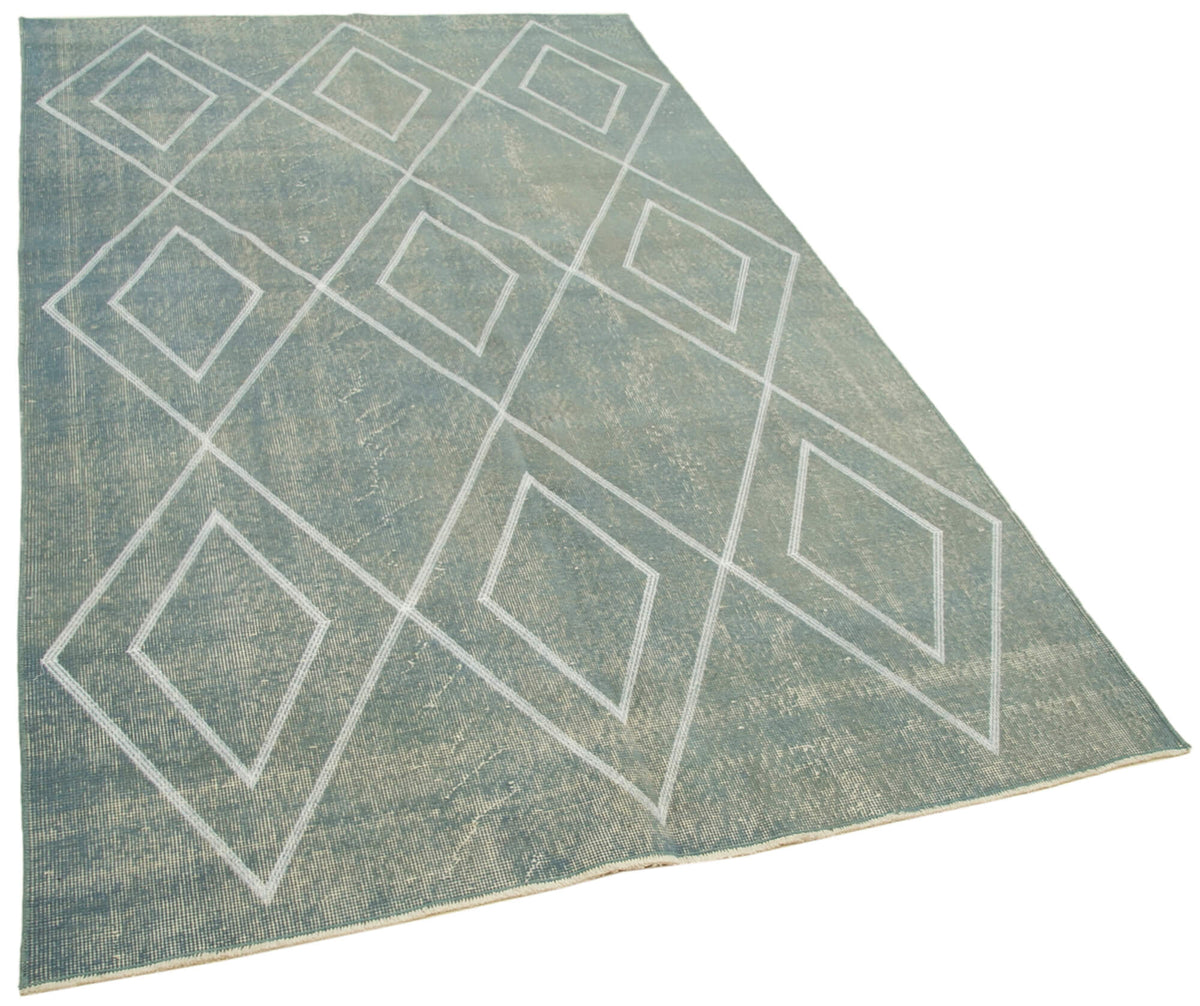Kesle Vintage Turkuaz Beyaz Geometrik El Dokuma Halı 153x255 cm – genel görünüm