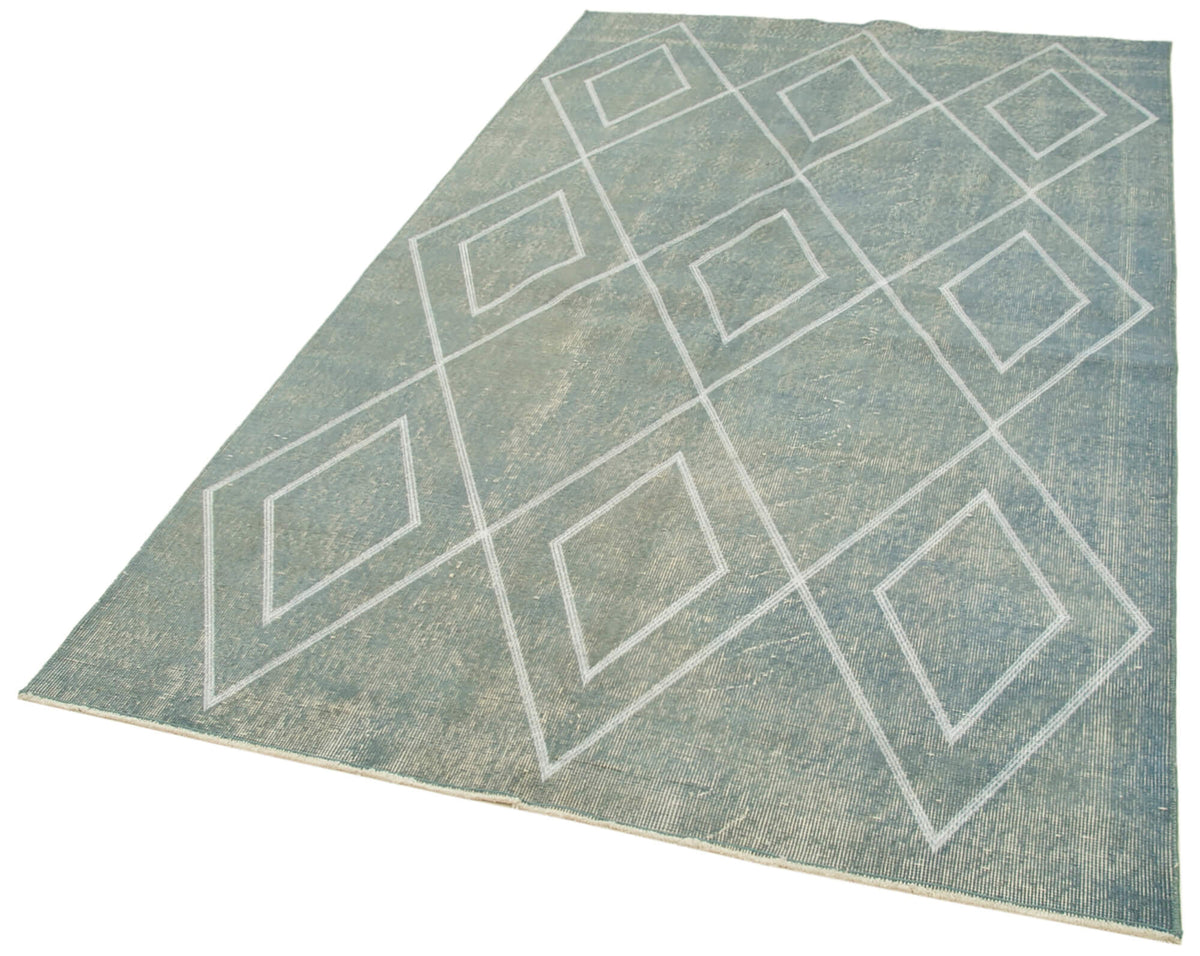 Kesle Vintage Turkuaz Beyaz Geometrik El Dokuma Halı 153x255 cm – doku yakın çekim