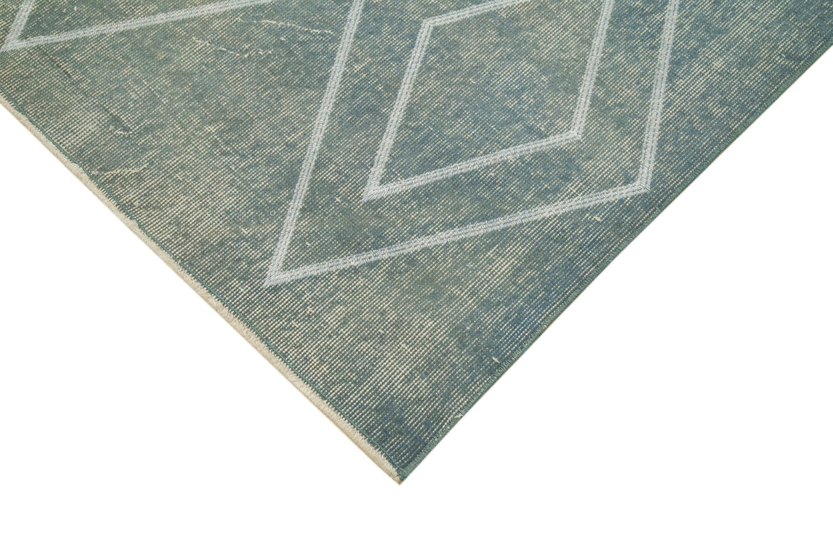 Kesle Vintage Turkuaz Beyaz Geometrik El Dokuma Halı 153x255 cm – detay görünümü