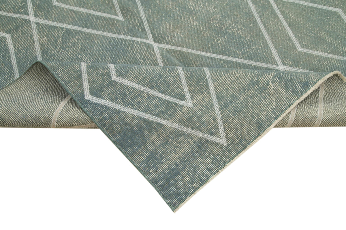 Kesle Vintage Turkuaz Beyaz Geometrik El Dokuma Halı 153x255 cm – kenar detayı