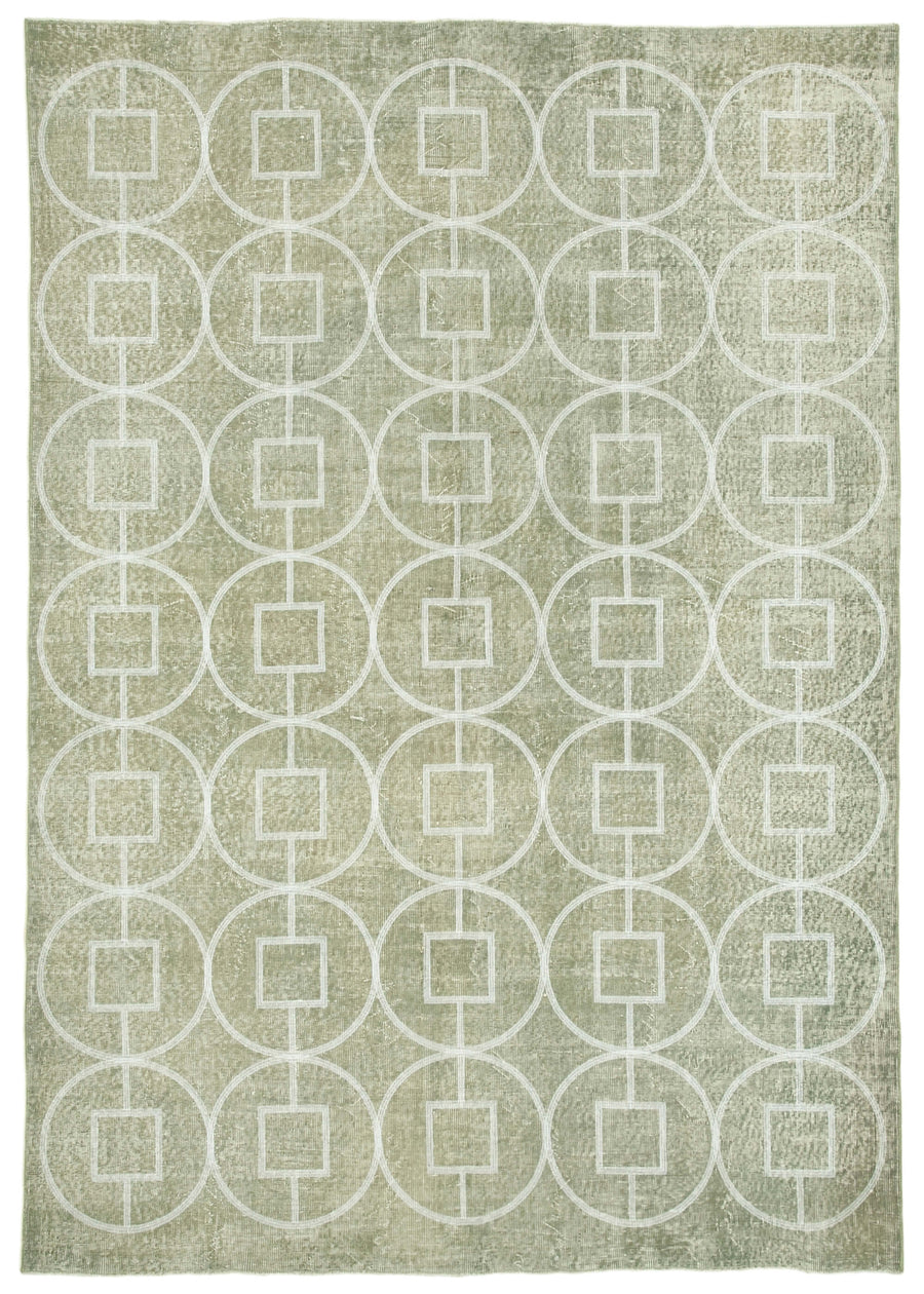 Kesle Adaçayı Yeşili Beyaz Geometrik Desenli El Dokuma Halı 215x302 cm