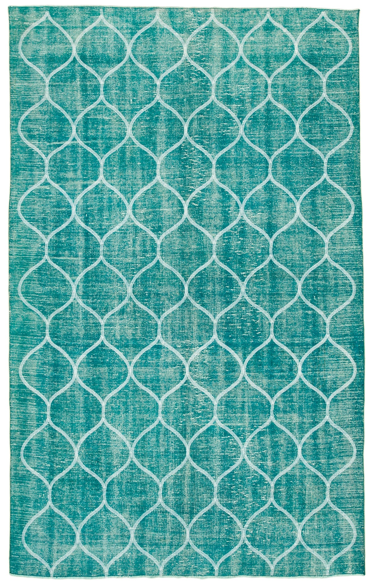Kesle Turkuaz Beyaz Geometrik Desenli Modern El Dokuma Halı 171x280 cm