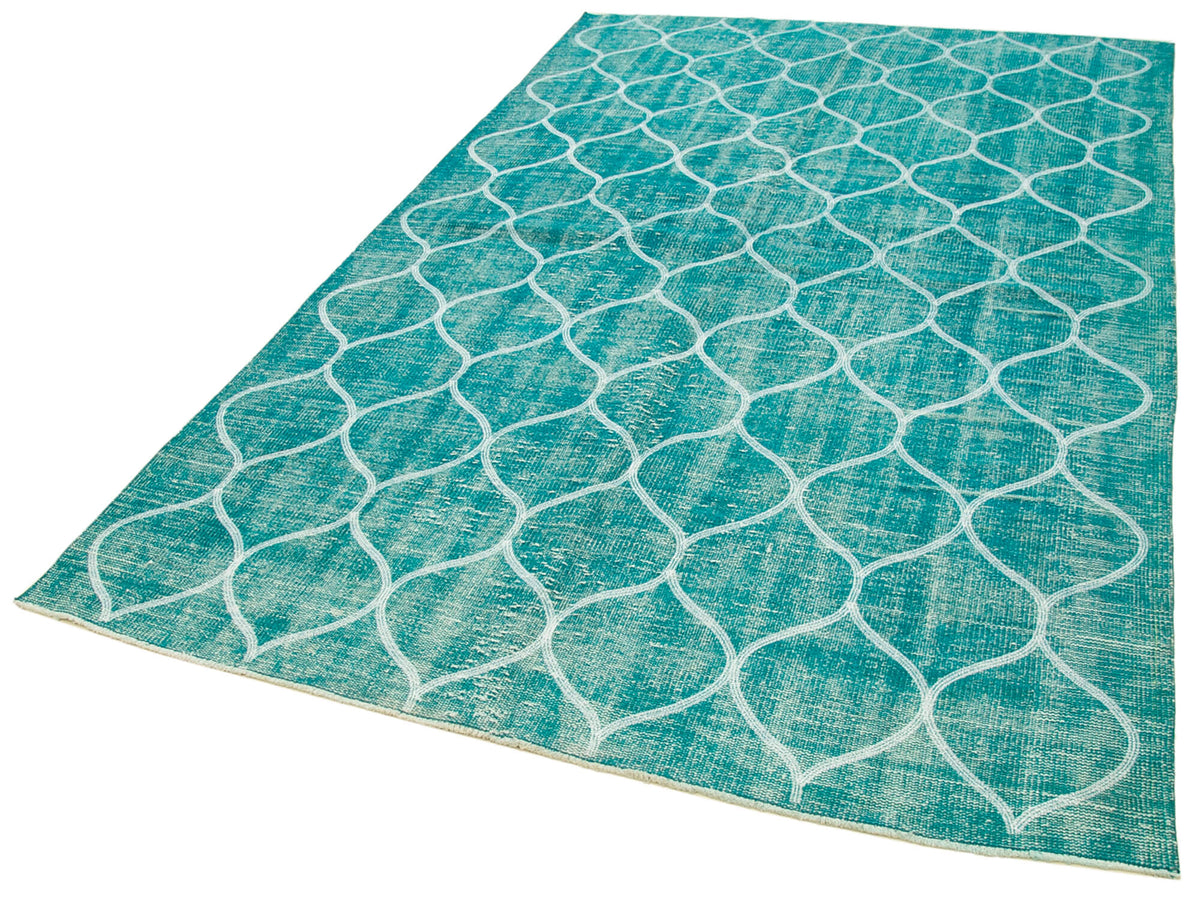 Kesle Turkuaz Beyaz Geometrik Desenli Modern El Dokuma Halı 171x280 cm – doku yakın çekim