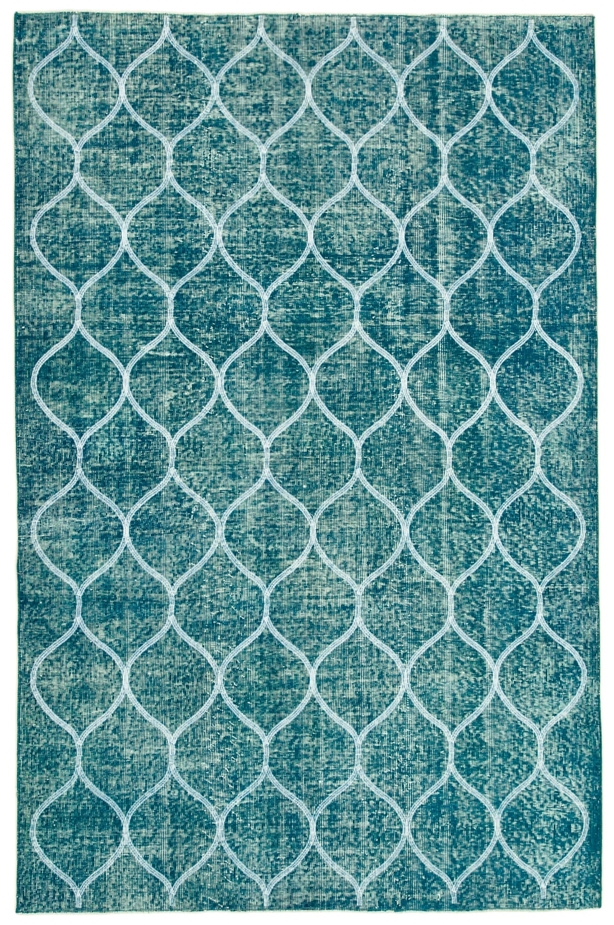Kesle Turkuaz Beyaz Modern Geometrik El Dokuma Halı 157x241 cm