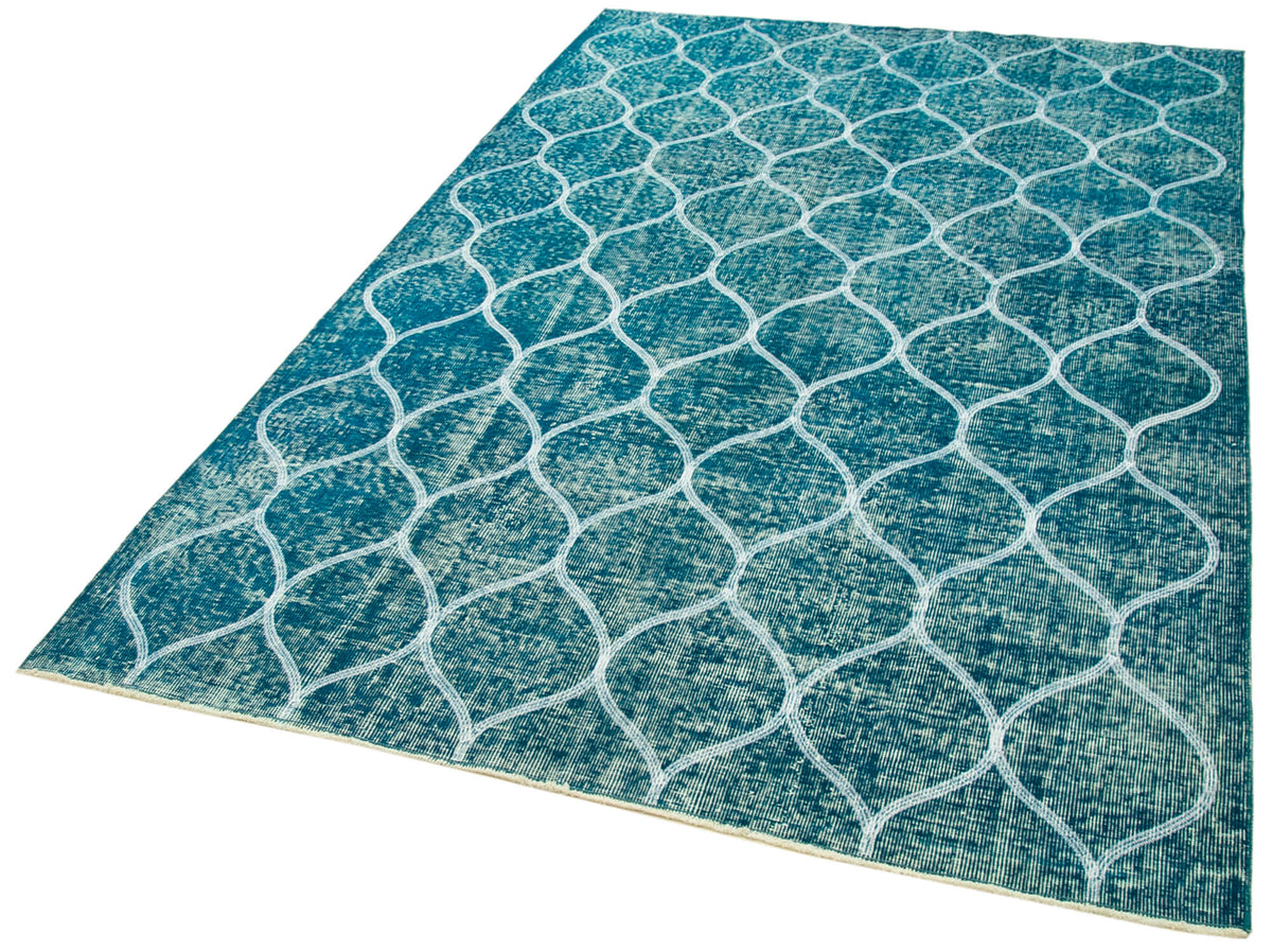 Kesle Turkuaz Beyaz Modern Geometrik El Dokuma Halı 157x241 cm – doku yakın çekim