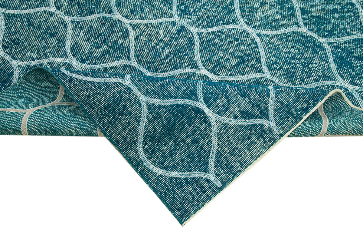 Kesle Turkuaz Beyaz Modern Geometrik El Dokuma Halı 157x241 cm – kenar detayı