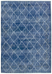 Kesle İndigo Mavi Beyaz Geometrik Desenli El Dokuma Halı 206x293 cm