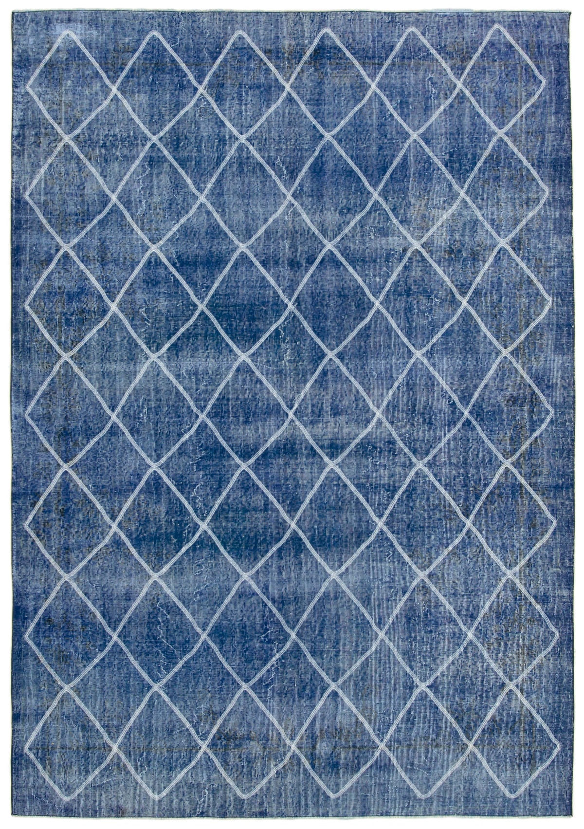 Kesle İndigo Mavi Beyaz Geometrik Desenli El Dokuma Halı 206x293 cm