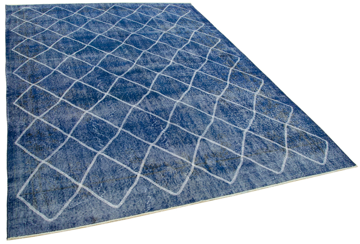 Kesle İndigo Mavi Beyaz Geometrik Desenli El Dokuma Halı 206x293 cm – genel görünüm