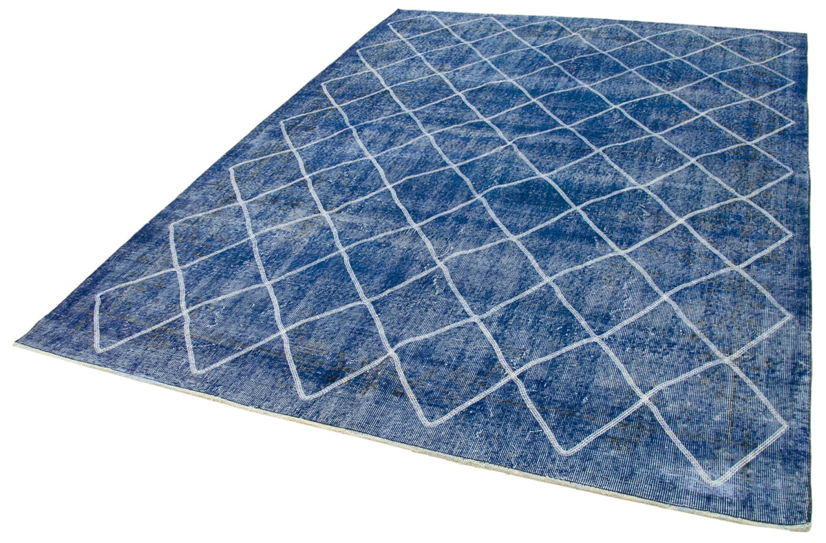 Kesle İndigo Mavi Beyaz Geometrik Desenli El Dokuma Halı 206x293 cm – doku yakın çekim