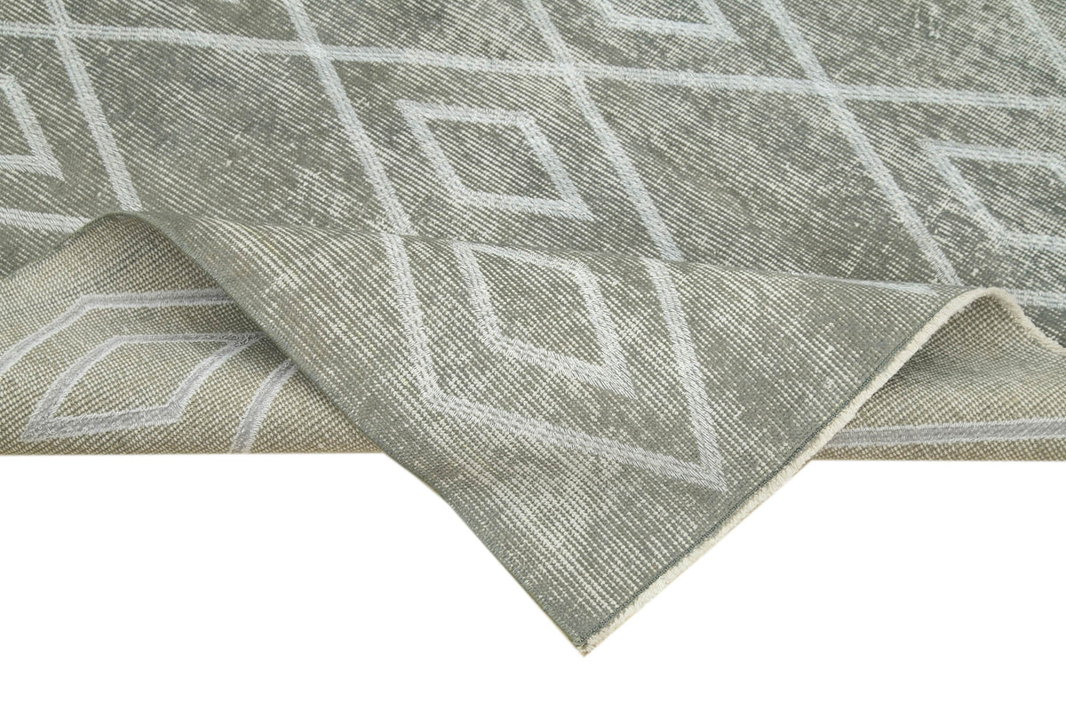 Kesle Açık Gri Geometrik Desenli El Dokuma Halı 148x248 cm – kenar detayı