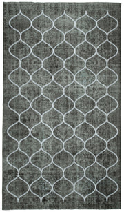 Kesle Geometrik Desenli Gri Beyaz Vintage El Dokuma Halı 172x303 cm