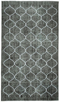 Kesle Geometrik Desenli Gri Beyaz Vintage El Dokuma Halı 172x303 cm