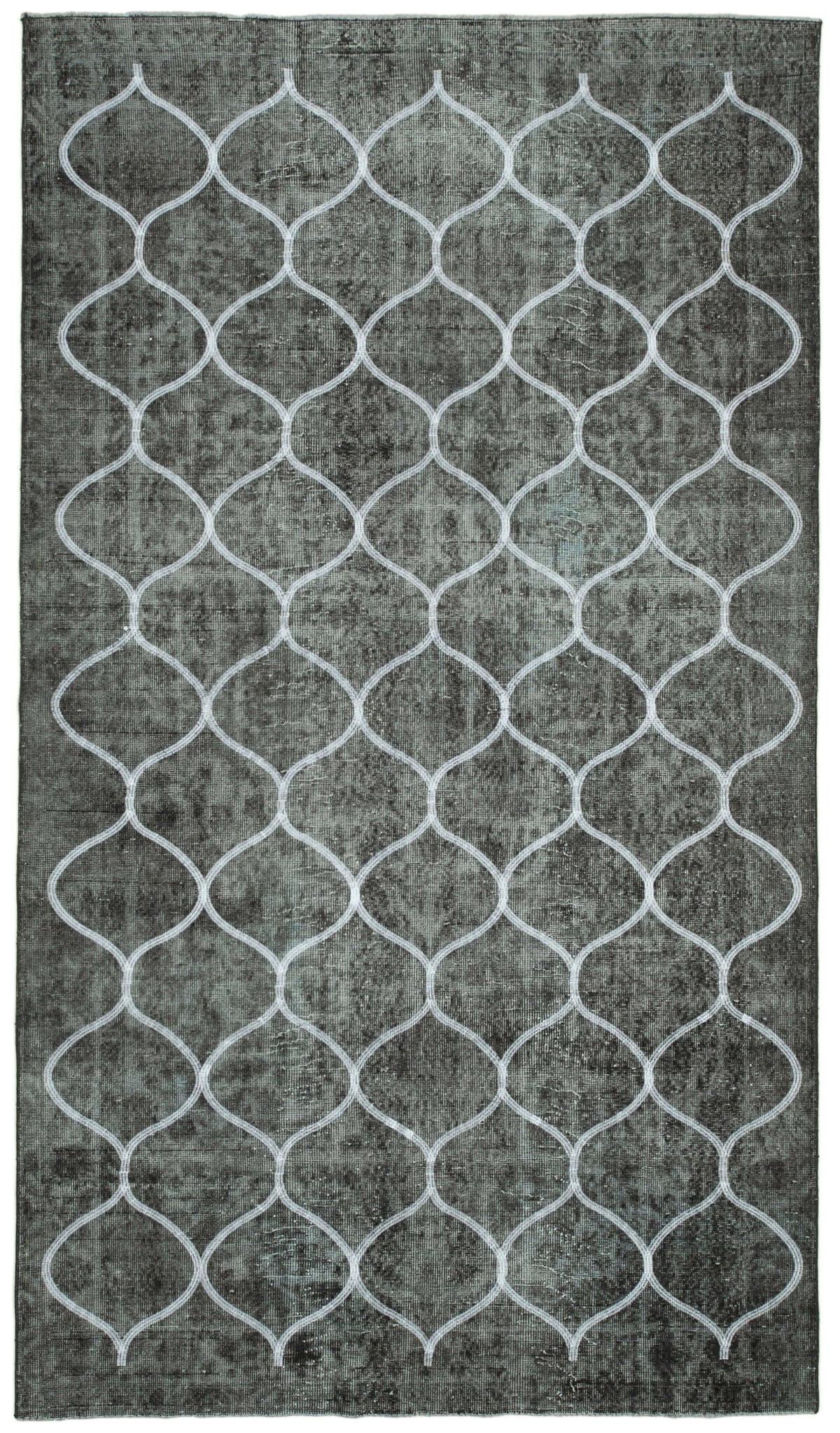 Kesle Geometrik Desenli Gri Beyaz Vintage El Dokuma Halı 172x303 cm