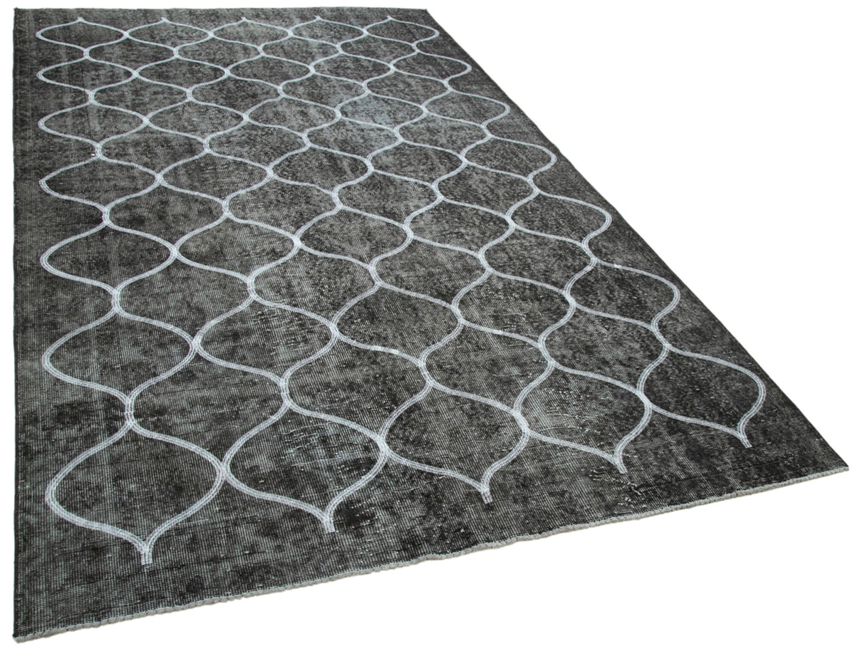 Kesle Geometrik Desenli Gri Beyaz Vintage El Dokuma Halı 172x303 cm – genel görünüm