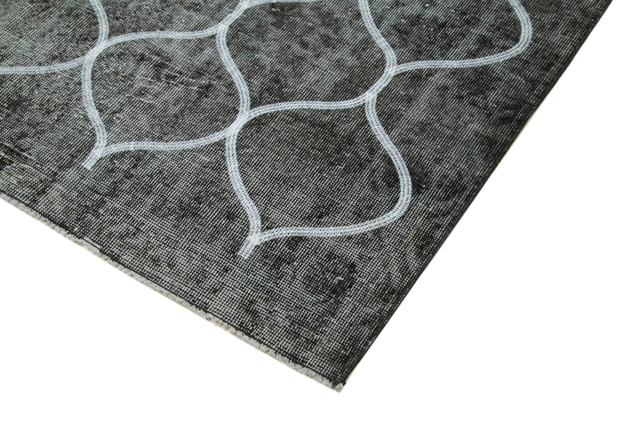 Kesle Geometrik Desenli Gri Beyaz Vintage El Dokuma Halı 172x303 cm – detay görünümü