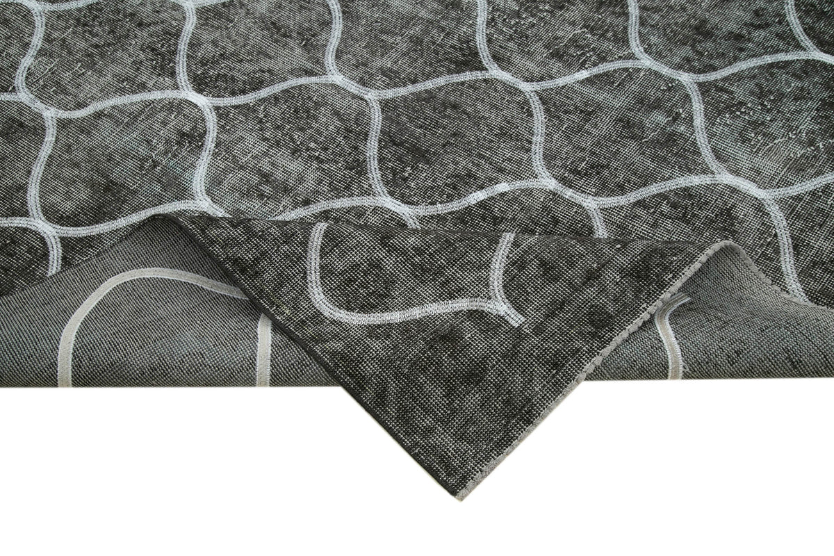 Kesle Geometrik Desenli Gri Beyaz Vintage El Dokuma Halı 172x303 cm – kenar detayı