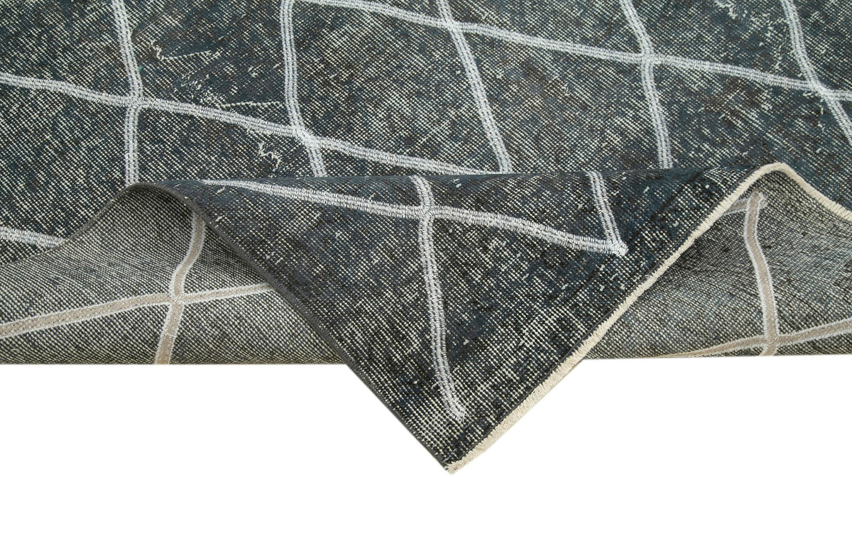 Kesle Gri Beyaz Halı El Dokuma Geometrik Desenli 168x263 cm – kenar detayı